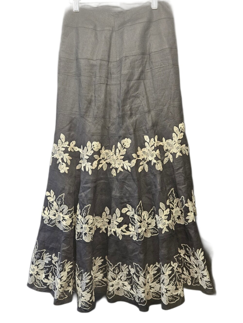 Carlisle Black 100% Linen Embroidered Floral Midi Skirt - Size 2
